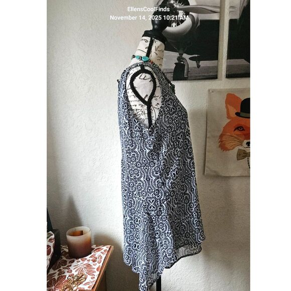 Fever layered sleeveless blouse Black & White Women's M - Picture 3 of 9
